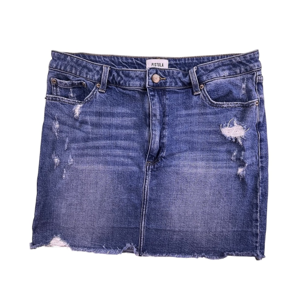 Pistola Denim Mini Skirt Distressed Raw Hem Medium Wash Blue Womens Size 33